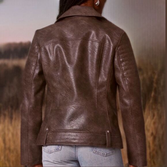 NWT Avec Les Filles Faux Leather Quilted Moto Biker Jacket - Picture 3 of 16